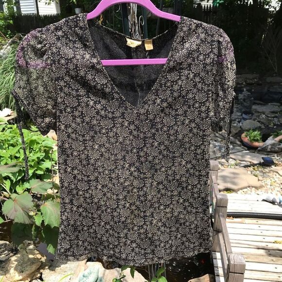 Tan and Black Flower Blouse - Picture 1 of 8